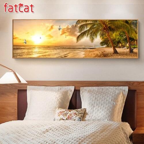 FATCAT Sunset sea view tree large 5D Diy Daimond Painting scenery Full Square Round Drill Rhinestone Embroidery Sale Art AE1623