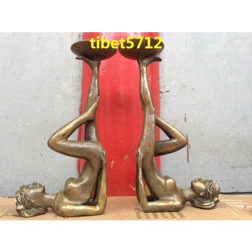 Bronze nute beauty statue candlestick Candle Holders 38 cm tall Garden Decoration 100% real Brass Bronze