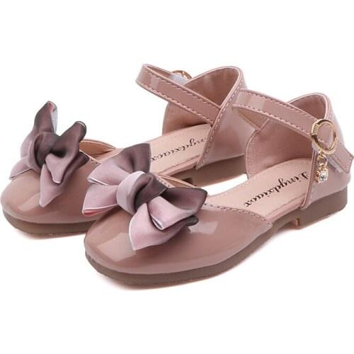Kids Shoes For Girls Bow-knot Princess Sweet Mary Janes For Toddlers Big Children Party Dress Wedding Leather Flats 21-35 Pink