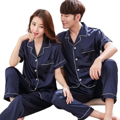 Womens and Men Loungewear Silk Satin Pajamas Pyjamas Set Sleepwear Pijama Couple Pajamas Suit Female Sleep Two Piece Set