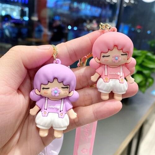K20052 Kawiia 2021 New Cherry Girl Heart Pink Tender Lovely Pink Hanging Flowers Pvc Cartoon Doll Pendant Key Chain Gift Woman