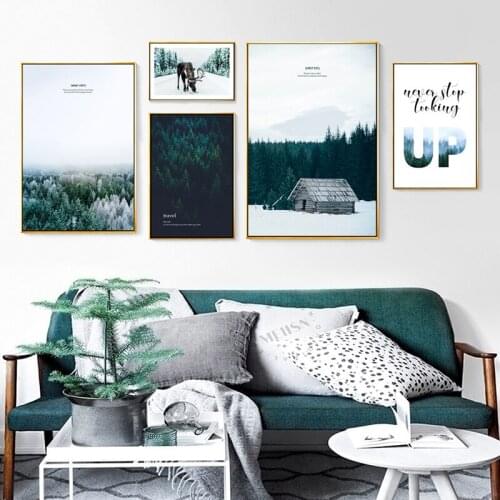 Canvas Print Painting Abstract Landscape Cloud Snow Mountain Jungle Norwegian Forest Nordic Style Home Bedroom Art Deco Images