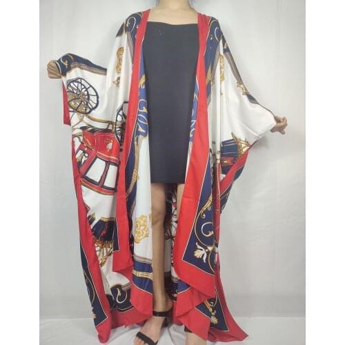 Beautiful Print Open Front Summer Silk Abaya Kimonos For Women 2021 Summer Beach Swimwear Caftan BouBou Robe For Lady