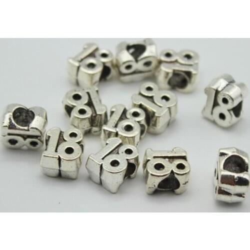 Fashion Vintage Silver Plated Metal Number Beads Shoelace Decorations 12 Pieces/Lot