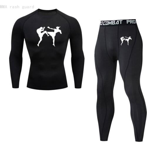 Mens Suits Black Compression Tights Sportswear Bodybuilding T-Shirt MMA Leggings Tactical underwear first layer Warm Sweat Suit