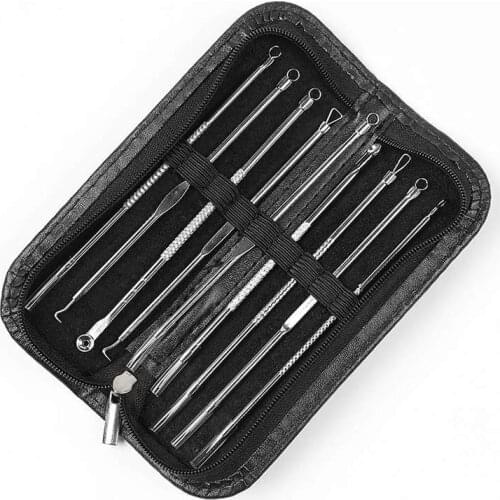9pcs-Pack Blackhead Remover Tools Kit Comedone Extractor Pimple Popper Acne Removal for Nose Face Skin with PU Bag Beauty Care