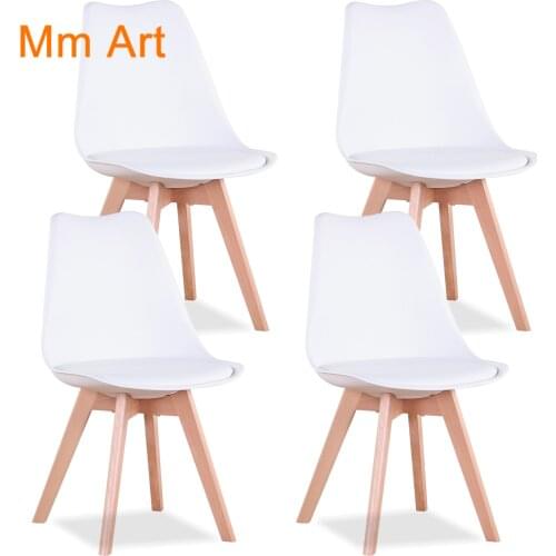 Set of 4 Modern Dining Chair Inspired Solid Wood Plastic Padded Seat with Cushion Retro Style Kitchen Chair for Dining Room