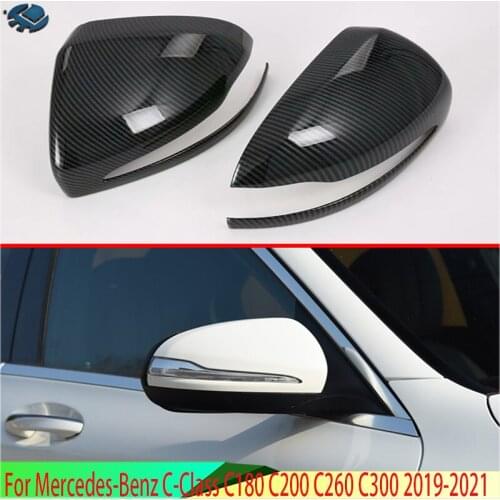 For Mercedes-Benz C-Class C180 C200 C260 C300 2019 2020 ABS Door Side Mirror Cover Trim Rear View Cap Overlay Molding Garnish