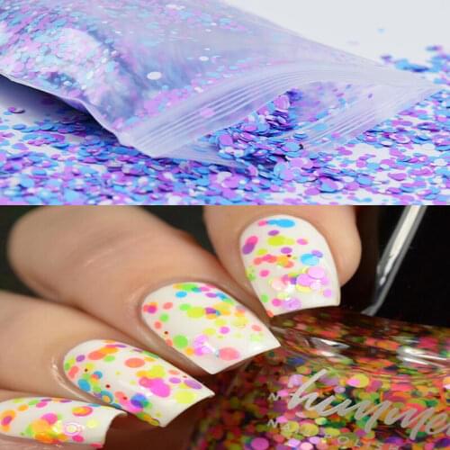 50g 1mm 2mm 3mm Neon Round (Dots) Glitter Mix Glitter Loose Nail Sequins Solvent Resistant Polish Matte Cosmetic Bulk Glitter