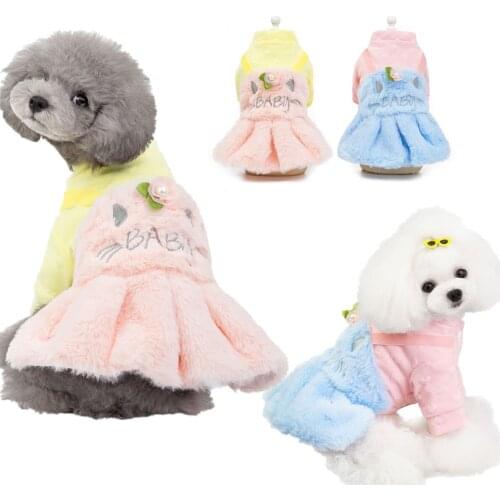 New Autumn Winter Dog Clothes For Small Dogs Girl Teddy Pink Cute Fleece Keep Warm Thick Dress Puppy Outfit Pet Clothing