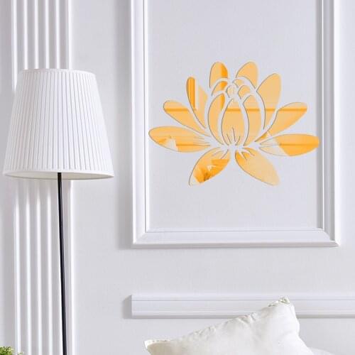 New Hot 3D Creative Lotus Acrylic Mirror Sticker DIY Background Wall Traditional Chinese Home Decoration Christmas