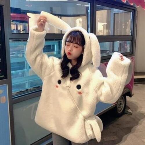 Autumn And Winter 2020 Imitation Lamb Cashmere Sweater Womens Korean Plush Thickened Hooded Sudadera Mujer Wn