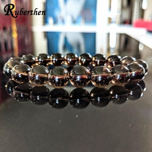 Ruberthen New Design 10 mm Smoky Quarz Bracelet For Men Light Brown Crystal Energy Bracelet
