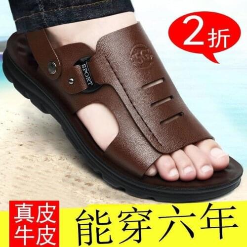 Leather Cowhide Summer Sandals Mens New Sandals Shoes Antiskid Mens Leather Casual Zapatillas Hombre Chaussure Homme