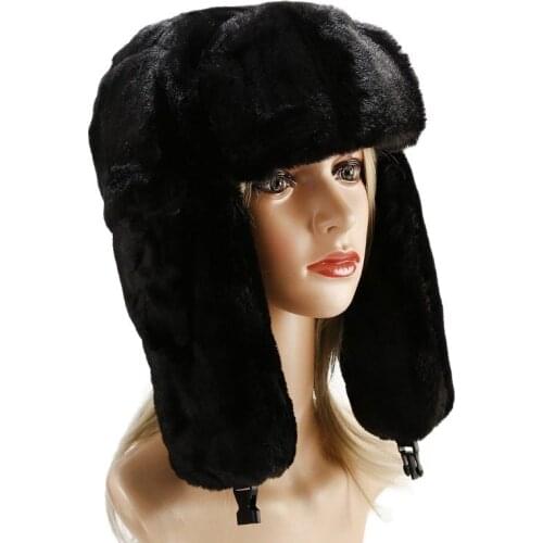 New solid color simple rabbit fur Lei Feng hat for men and women outing in winter warm ear protection winter hat