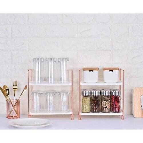 Stackable Kitchen Shelf Nordic Rose Gold Desktop Iron Shelf 2/3 Tiers Multifunctional Bathroom Kitchen Seasoning Storage Rack MJ