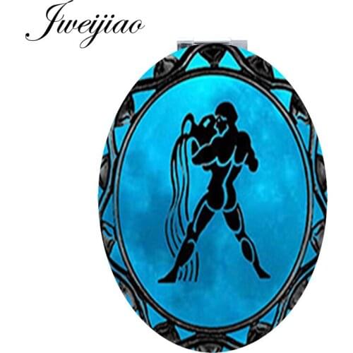 JWEIJIAO 12 Horoscope Zodiac Sign Folding Oval Makeup mirrors Beauty New Womens Fashion Tools espejos d1145