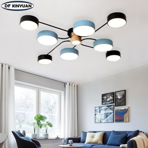 Modern minimalist bedroom living room LED ceiling lamp 220V chandelier black and blue wrought iron childrens room creative lamp