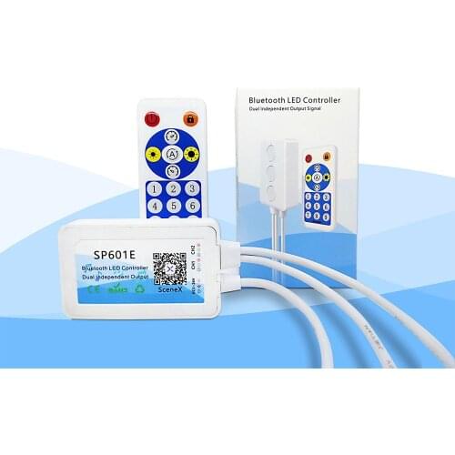 SP601E Dual Signal Output Pixel LED Controller DC5-24v Ws2812b ws2811l Strip Support Android Ios Music Controlle