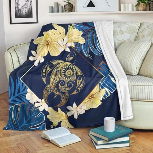 TOADDMOS Polynesian Sea Turtle Plumeria Hibiscus Design Comfort Fleece Blanket Fashion Home Bedding Soft Bed Thin Quilt manta