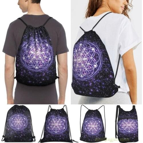 Unisex Drawstring Bags Sacred Geometry 3 Women Drawstring Backpacks Men Outdoor Travel Backpacks Training Fitness Bag