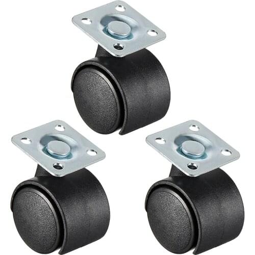 Uxcell Office Chair Casters Nylon Twin Wheel,Top Plate Mount Swivel 1inch no Brake 3pcs