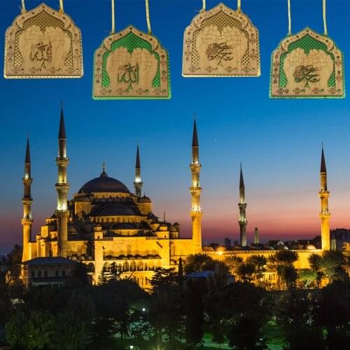 Vintage Eid Cutout Wood Hanging Tag With Rope Festival Wall Decorations Craft