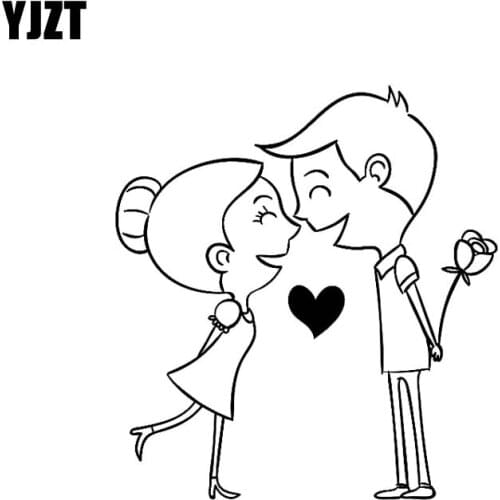 YJZT 13.6CM*14.9CM Cartoon Vinyl Decal Car Sticker Kiss Love Couple Heart Black/Silver C3-0228