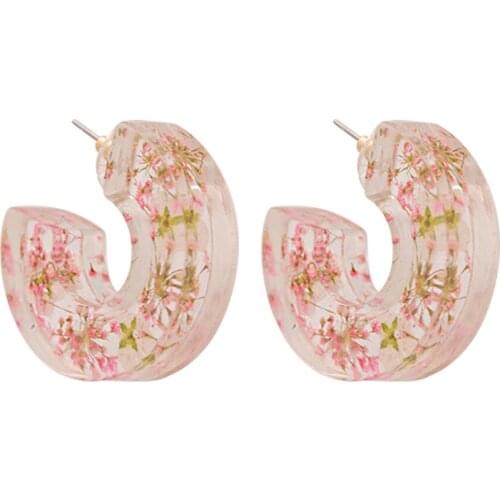 JURAN New Arrival Transparent Acrylic Semicircle C Shpae Earrings Resin Flower Multicolor Earrings for Ladies Women
