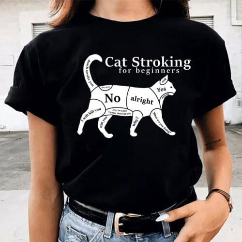 Funn Cat Petting Guide Tshirt Women Graphic Cat Lovely Animal Fashion Tee Summer Aesthetic Female Hipster Tops Camisetas Mujer