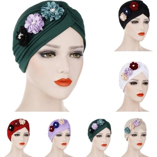 Women Ruffle Flower Hat Turban Indian Headwear Muslim Hijab Chemo Cancer Cap Bonnet Wrap Indian Hat Pleated Beanies Skullies Cap