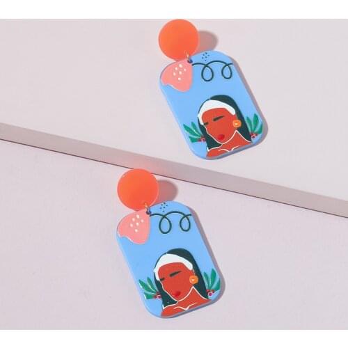 LUNA CHIAO Women Fashion Jewelry Printed Acrylic Board Drop Statement Earrings