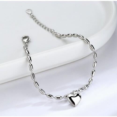 Utimtree New Arrival Vintage Smooth Love Heart Charm Bracelet For Women Beads Chain Bracelets Jewelry