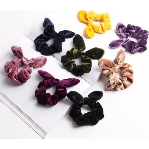 Women Bow Head Rope Hair Accessories Headwear for Girls Simple Solid Color Rabbit Ears Flannel Hair Ring Elastic Hair Ring