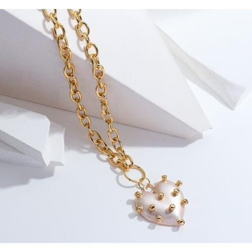 AENSOA Vintage Wedding Pearl Heart Choker Necklace for Women Geometric Lock Pendant Link Chain Necklaces Hip Hop Jewelry 2021