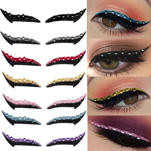 1 Pairs Diamond Eyeliner Stickers 10 color Reusable Self-adhesive Glitter Eyeliner Double Eyelid Tape Cat Eye Makeup Cosmetic