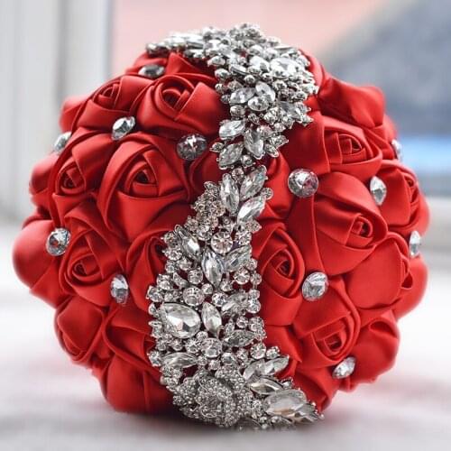 1pc/lot Rhinestones Holding Flowers Wedding Flowers Bridal Bouquets Ivory Ribbon Brooch Bouquet Wedding Diamond Bouquet