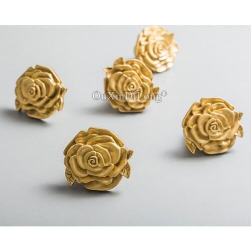 10PCS Golden Brass Rose Flower Handle Closet Cupboard Door Closet Drawer Pure Copper Handle Light Luxury GF296