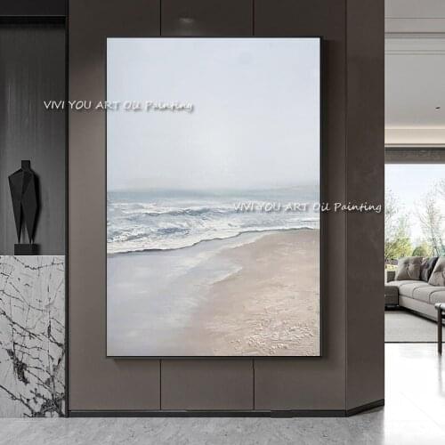 100% Handmade Abstract Ocean oil painting Scenery Nice Large Size Grey Canvas Modern for Living Room Gift Home Decoration