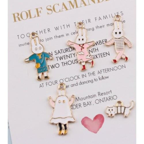 30PCS Charm DIY Jewelry Enamel Rabbit Family Dangle Charms Alloy Pendant Bracelet Hair Accessories Jewelry
