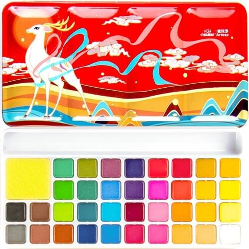 36 Color Solid Watercolor Paint Set Portable 8pcs Pigment Set With Metal Box Palette Paint Brush Water Paper Pencil Art Supplies