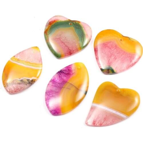 5pcs/lot Peach Heart Shaped Striped Agates Pendant Natural Stone Meditation Amulet DIY Jewelry