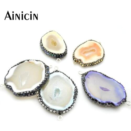 5pcs New Design Gray Color Stone Rhinestone Clay Paved Double Circle Fashion Jewelry Making Connections
