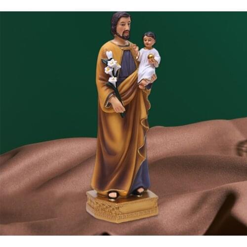8 Inch St. Joseph and Child Jesus Resin Statues Plate Base Renaissance Spiritual Worship Figurines Home Tabletop Décor Ornament