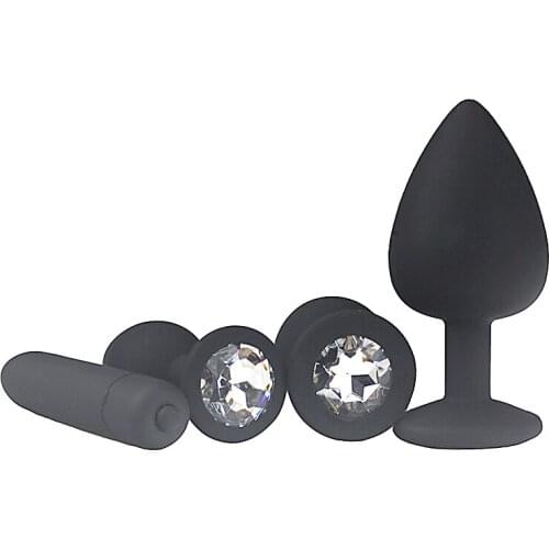 Big Silicone Anal Plug Butt Plug+Bullet Vibrator Set Prostate Massager Buttplug Anal Plug Set Sex Toys for Men Women Black Pink