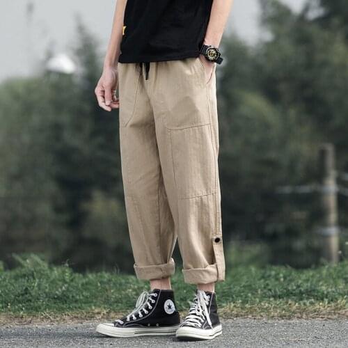 2021 Chic New Pants for Men 4 Seasons Clothes for All-purpose Sunshine Boy Wide Leg Pants Mock Pocket Dotted Line Unique Design
