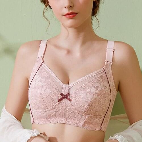 Plus Size Women Wireless Minimizer Bra Full Coverage Lace Floral Embroidery Underwear Female Convertible Lingerie Bra 38 C D E F