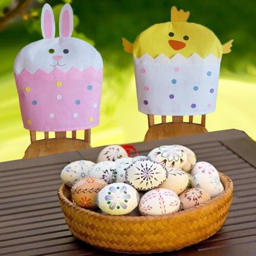 1pc Easter Bunny Back Chair Covers Cartoon Bunny Chick Dinning Chair Cover For Home Hotel Restaurant Easter Decoration