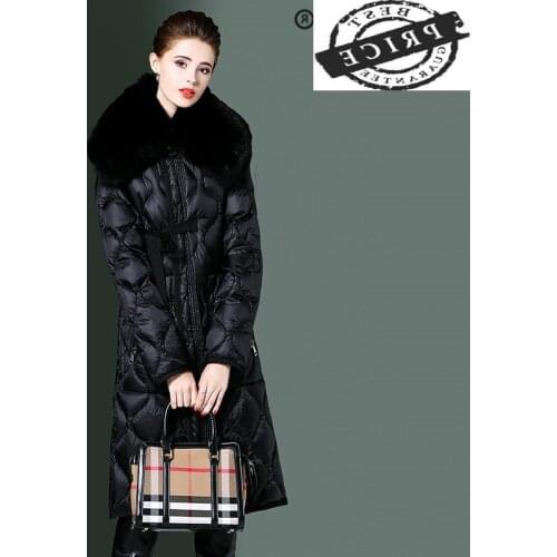 Down Fashion Winter Jacket Women Fox Fur Collar Slim Down Coat Female Long Parka Ladies Elegant Coats Outwear Hiver 06050