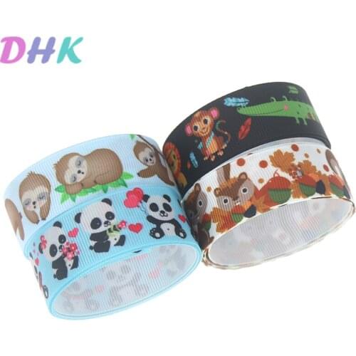 DHK 5yards animals squirrel sloth Printed Grosgrain Ribbon Accessory Hairbow Headwear Decoration DIY Wholesale OEM C1747